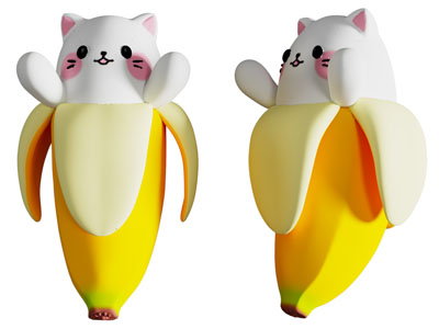 现代卡通香蕉猫咪摆件组合 游戏影视角色