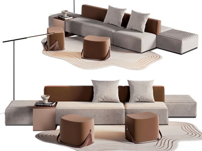 现代靠背多人沙发 沙发凳子3d模型 现代靠背多人沙发 沙发凳子