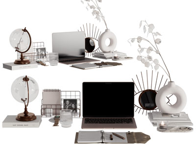 现代笔记本电脑 书本 摆件组合3d模型 现代笔记本电脑 书本 摆件组合