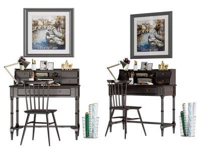 法式书桌椅组合 挂画3d模型 法式书桌椅组合 挂画