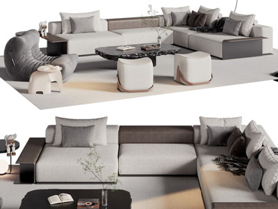 现代转角多人沙发 懒人沙发和茶几组合