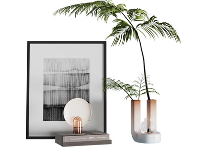 现代装饰画 花瓶花卉 台灯摆件组合