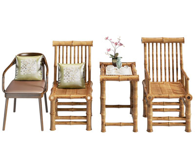 新中式竹编休闲椅子 边几