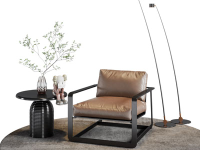 现代单人沙发 边几 落地灯