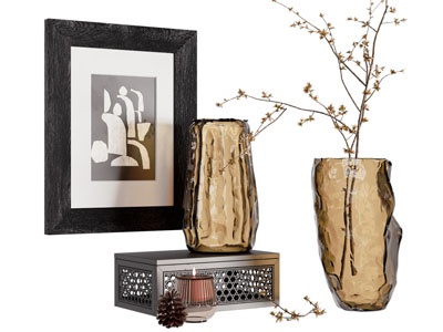 现代锤纹玻璃花瓶 烛台 挂画摆件组合