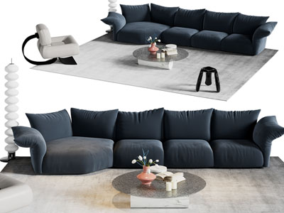 现代布艺多人沙发 单人沙发 茶几组合3d模型 现代布艺多人沙发 单人沙发 茶几组合