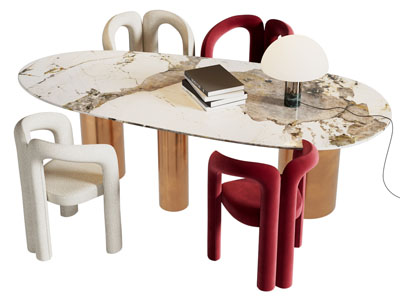 现代大理石椭圆形餐桌椅组合