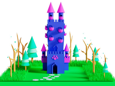 现代卡通城堡 卡通场景小品