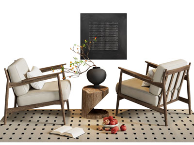 侘寂风休闲椅子 边几