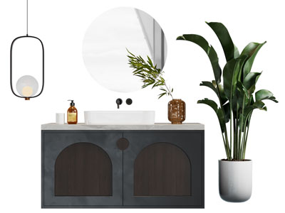 法式洗手台 镜子 盆栽植物