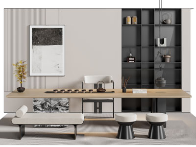 新中式茶桌椅组合 装饰柜