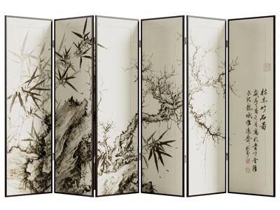 新中式枯木竹石图案的屏风