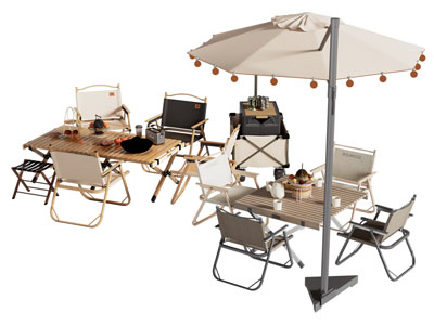 现代营地遮阳伞 可折叠休闲餐桌椅组合