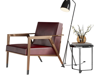 现代休闲椅子 边几 落地灯