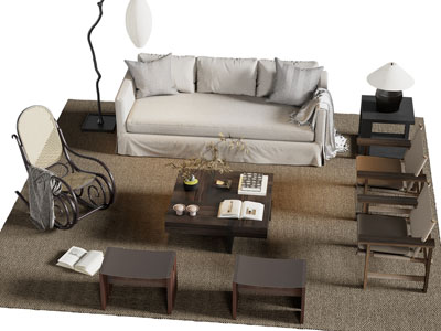 法式中古风多人沙发 休闲椅子和茶几组合3d模型 法式中古风多人沙发 休闲椅子和茶几组合