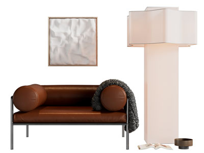 现代单人沙发 落地灯