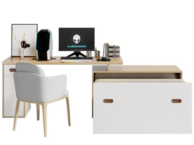 现代书桌椅组合3d模型 现代书桌椅组合