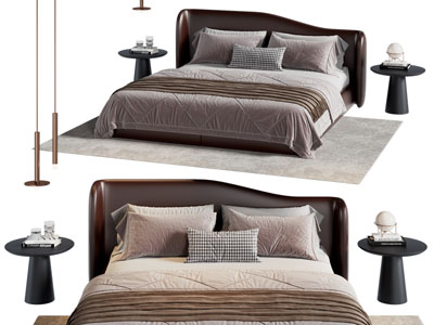 现代双人床 床头几