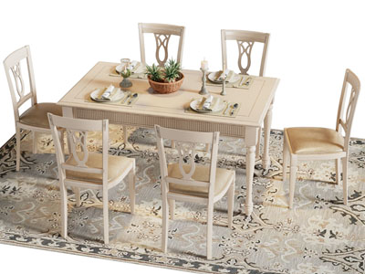 美式长方形餐桌椅组合 餐具组合