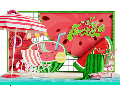 现代西瓜主题美陈 摆件组合 户外装置 演绎舞台