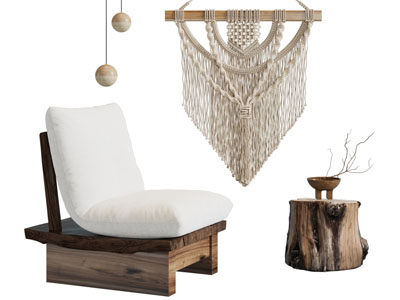 现代中古风单人沙发 边几 挂件