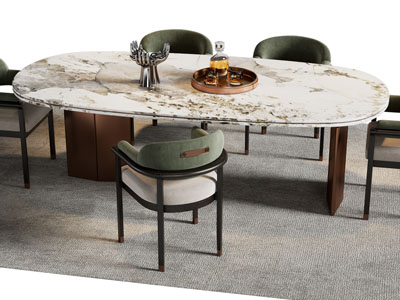 现代椭圆形餐桌椅组合