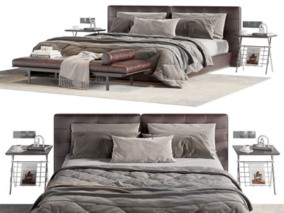 现代双人床 床头几