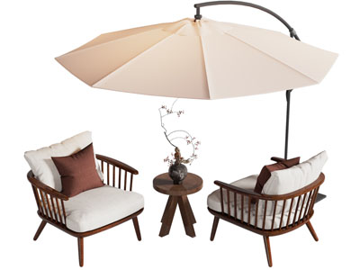 侘寂风户外遮阳伞 休闲椅子 茶几