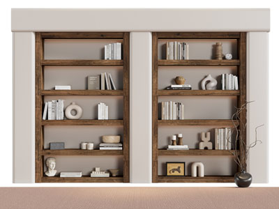 侘寂风嵌入墙体的书柜