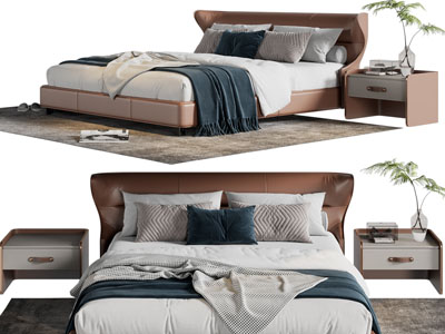 现代双人床 床头柜