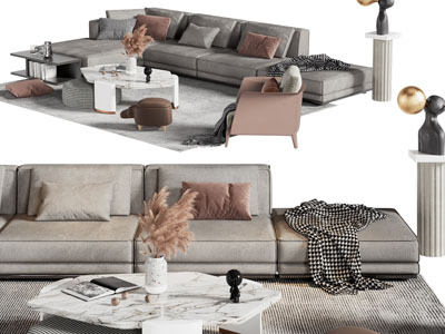 现代布艺转角多人沙发 茶几组合3d模型 现代布艺转角多人沙发 茶几组合