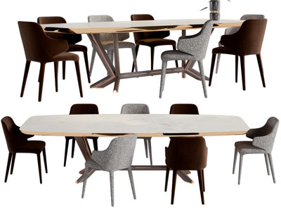 现代长方形餐桌椅组合