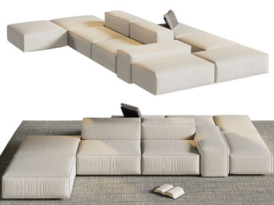 现代转角双向多人沙发3d模型 现代转角双向多人沙发