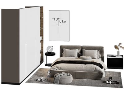 现代双人床 衣柜 床头柜