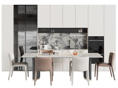 现代餐桌椅组合 酒柜