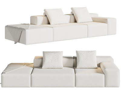 现代奶油风双向靠背多人沙发3d模型 现代奶油风双向靠背多人沙发