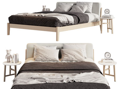 现代双人床 床头几