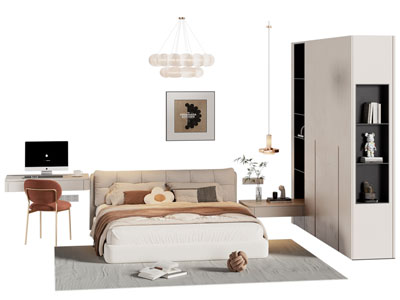 现代双人床 衣柜 书桌椅组合