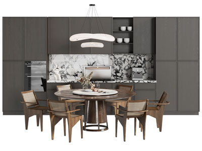 现代中古风餐桌椅组合 酒柜