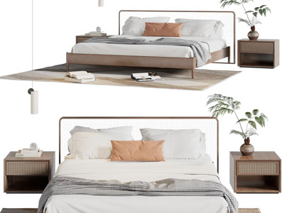 侘寂风中古风双人床 床头柜