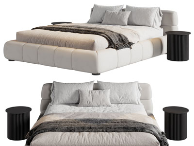 现代布艺双人床 床头柜