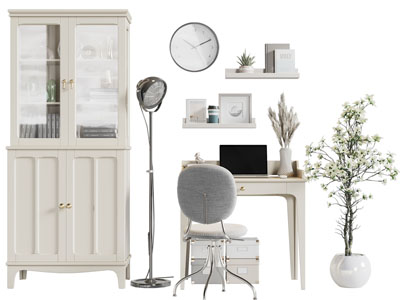 现代书柜 书桌椅组合 落地灯