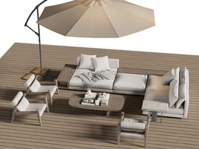 现代庭院遮阳伞 转角多人沙发 休闲椅和茶几组合3d模型 现代庭院遮阳伞 转角多人沙发 休闲椅和茶几组合