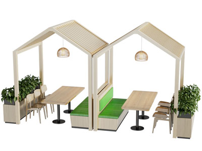 现代餐饮小木屋卡座餐桌椅组合
