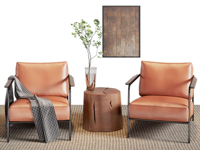 现代休闲椅子 边几 挂画