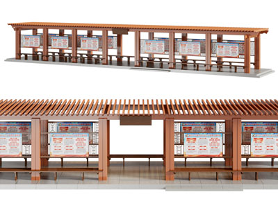 新中式画廊 展览走廊 廊架