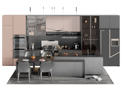 现代整体橱柜 酒柜 吧台餐桌椅组合