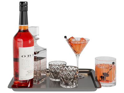 现代酒瓶酒杯 摆件组合3d模型 现代酒瓶酒杯 摆件组合