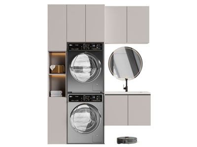 现代阳台洗衣机收纳柜