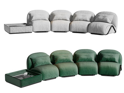 现代弧形拼接多人沙发3d模型 现代弧形拼接多人沙发